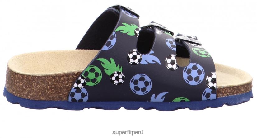 educación física Superfit niños pequeños fussbettpantoffel - zapatilla con hebilla azul verde V06L24561 zapatillas