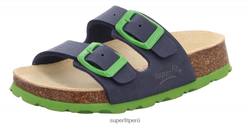 educación física Superfit niños pequeños fussbettpantoffel - zapatilla con hebilla azul verde V06L24579 zapatillas
