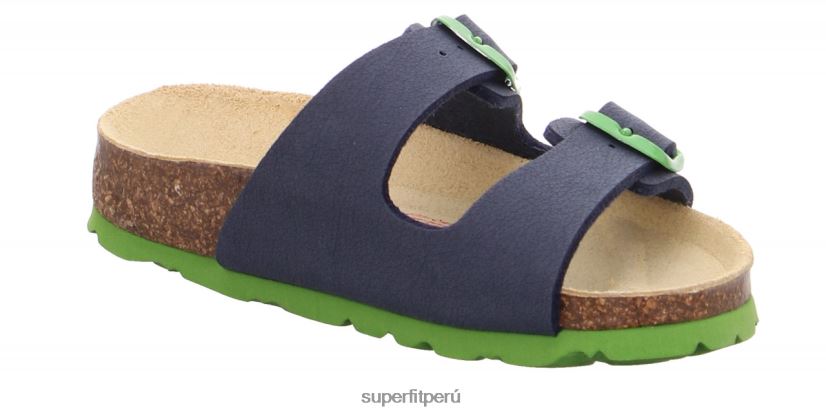educación física Superfit niños pequeños fussbettpantoffel - zapatilla con hebilla azul verde V06L24579 zapatillas