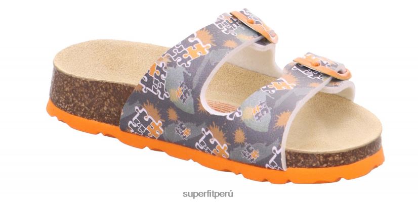 educación física Superfit niños pequeños fussbettpantoffel - zapatilla con hebilla gris/naranja V06L24591 zapatillas